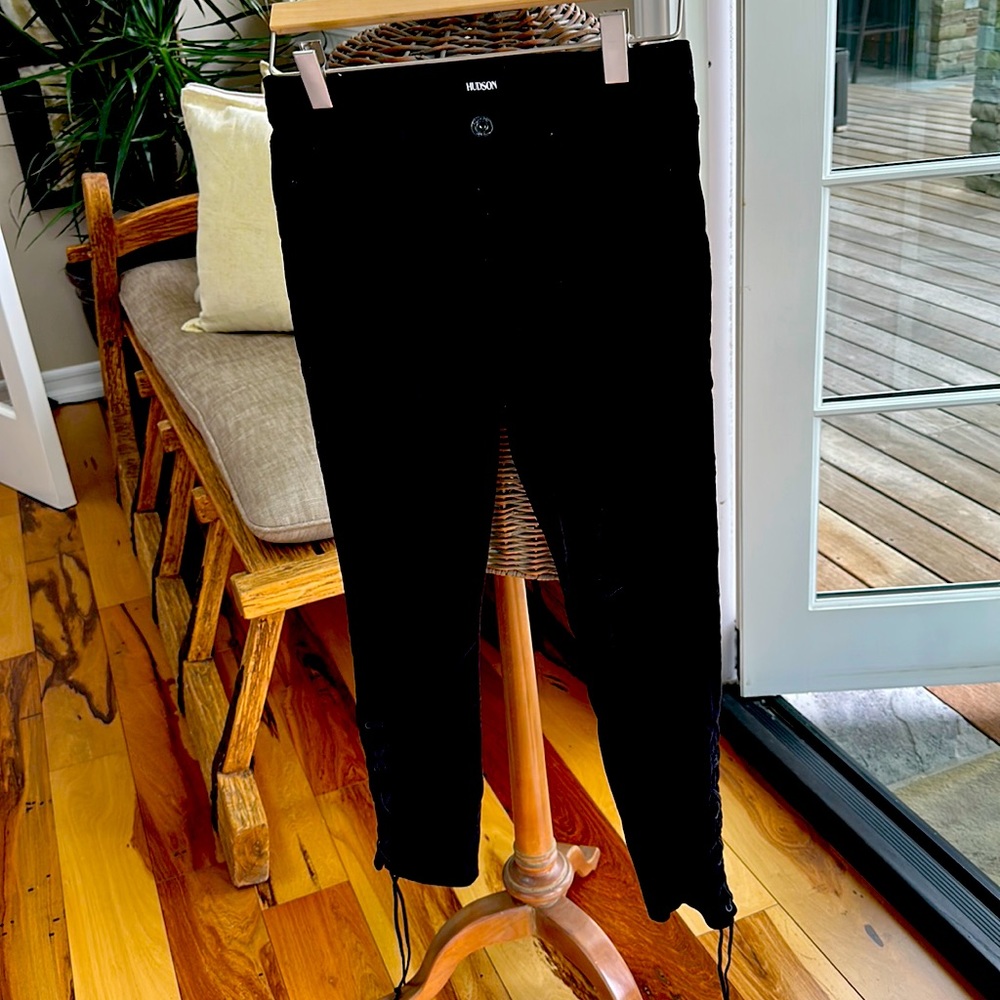Hudson black velvet pants with lace up ankle - size 28